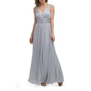 ELIZA J Shimmery Silver Pleated Gown NWOT Formal Evening Maxi Dress Gown Size 4